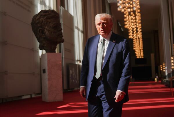 President Donald Trump toured the John F. Kennedy Center for the Performing Arts in Washington on Monday.