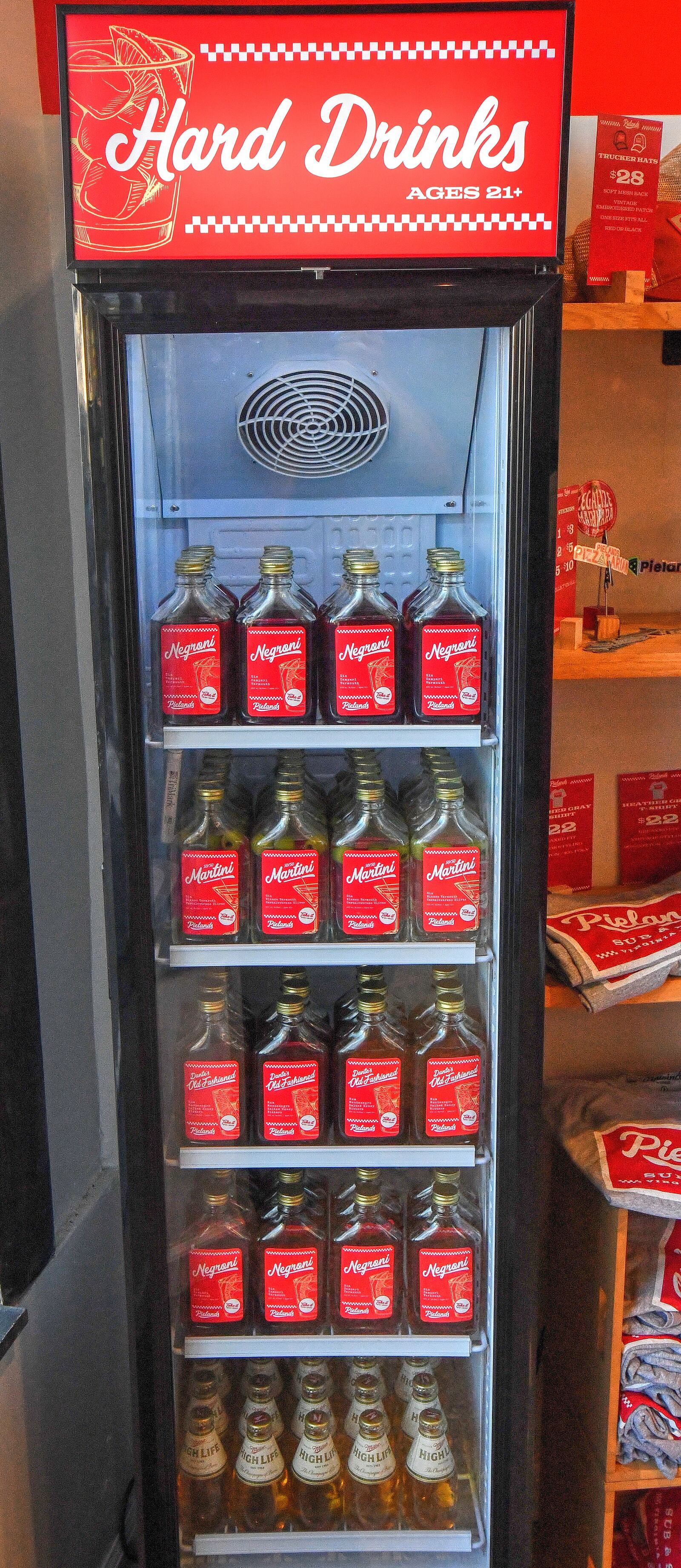 Adult beverages await in a cooler at Pielands Sub & Slice. (Chris Hunt for The Atlanta Journal-Constitution)