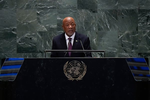 File — Namibia's President, Nangolo Mbumba, speaks to the United Nations General Assembly during the Summit for the Future, Sunday, Sept. 22, 2024 at U.N. headquarters. (AP Photo/Frank Franklin II/File)