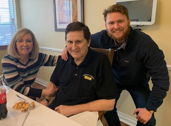 Peggy and Jim Lavender and their son, James. Jim Lavender has early-onset Alzheimer’s and is a resident at Brighton Gardens Dunwoody.