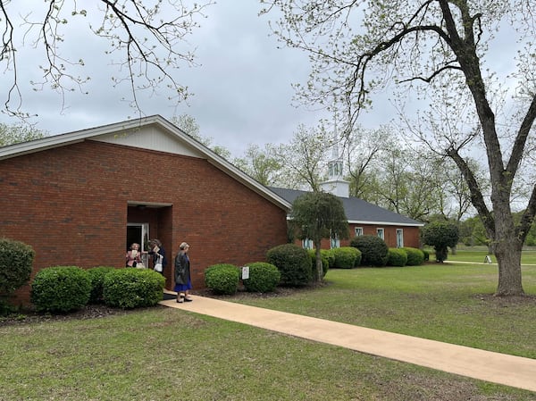 Worshippers are seen leaving Easter Sunday service at Maranatha Baptist Church in Plains, Georgia.