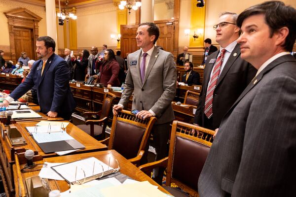 State senators watch the voting board after a vote on a resolution on sports betting on Feb. 27, 2024.