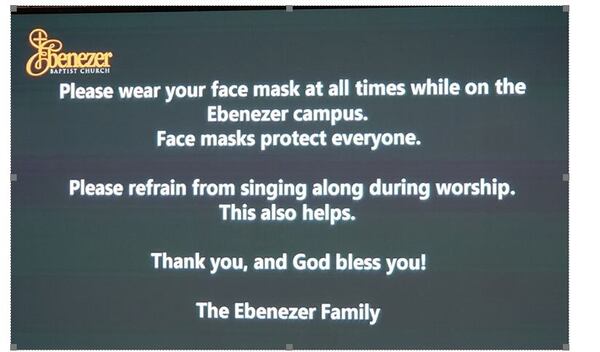 Message seen on a Jumbotron outside Ebenezer Baptist Church during the funeral of Congressman John Lewis on Thursday, July 30, 2020. SHELIA POOLE/AJC