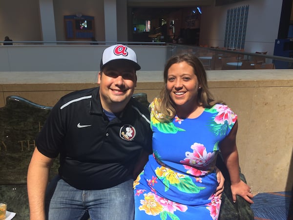 Adam and Lori Burchfield (left to right) at Sips Under the Sea on May 5, 2017, at the Georgia Aquarium.