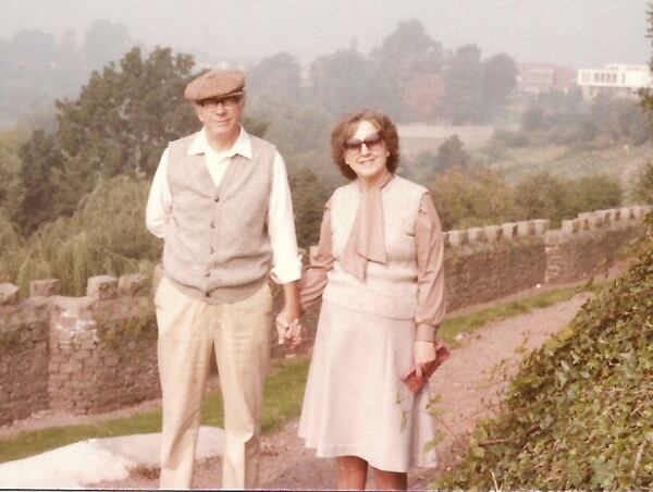 Bill and Mollie King revisit Abergavenny, Wales, in 1980. It was his first trip back since World War II. (Courtesy of the King family)