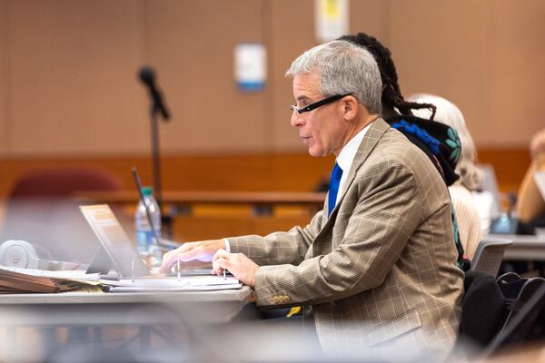 Brian Steel, attorney for Atlanta rapper Young Thug, is seen in court during the ongoing “Young Slime Life” gang trial in Atlanta on Monday, October 23, 2023. (Arvin Temkar / arvin.temkar@ajc.com)