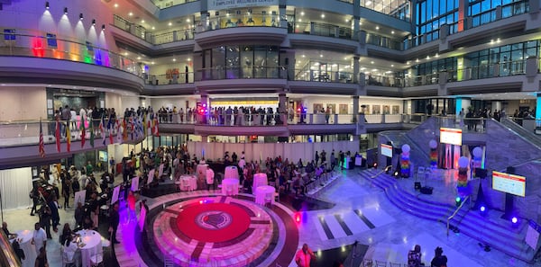 Atlanta City Hall lights up to host the Global Black Pride kickoff reception on Aug. 29.