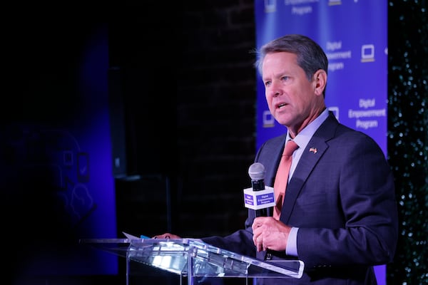 Gov. Brian Kemp addresses the crowd during the Visa Digital Empower Program event in Atlanta on Tuesday, June 28, 2022. Miguel Martinez / Miguel.martinezjimenez@ajc.com