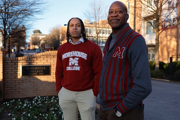 Morehouse student Auzzy Byrdsell, left, says that tenacity and collaborative work of those in Edwin Moses’ era has inspired many generations thereafter to be politically and socially active. (Natrice Miller/ Natrice.miller@ajc.com)