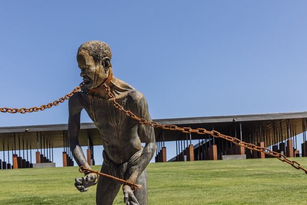 Part of a sculpture by Kwame Akoto-Bamfo on the grounds of the new National Memorial for Peace and Justice in Montgomery. (Audra Melton/The New York Times)