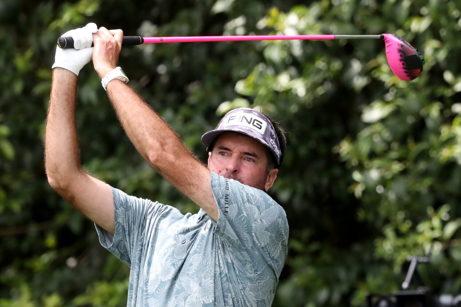 April 8, 2021, Augusta: Bubba Watson tees off on the fourteenth hole during the first round of the Masters at Augusta National Golf Club on Thursday, April 8, 2021, in Augusta. Curtis Compton/ccompton@ajc.com