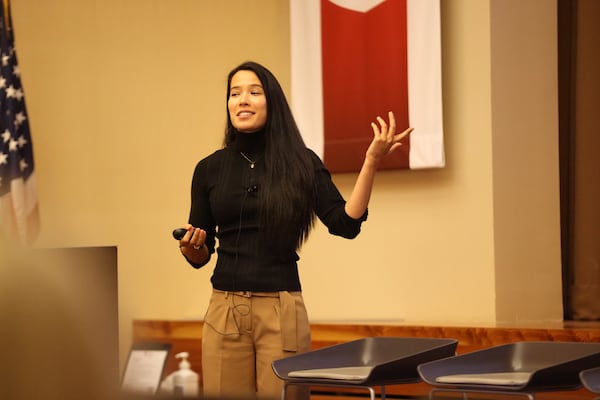 Meagan Skerchock speaks in front of the Charter System Foundation's annual fall conference on Nov. 5. (Courtesy of Jason Halcombe)