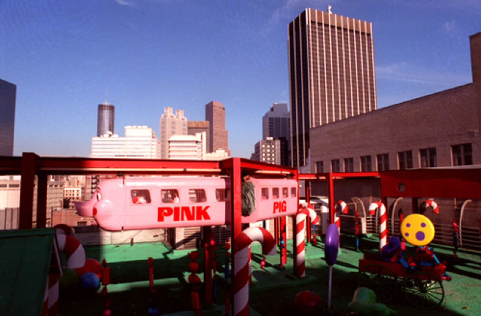 The Pink Pig monorail at Rich's in downtown Atlanta was bright and pretty in 1990.