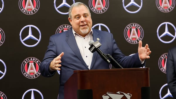  Garth Lagerwey answered questions from the press member during a press conference after being introduced as the new Atlanta United President & CEO  on Tuesday, November 29, 2022.  Miguel Martinez / miguel.martinezjimenez@ajc.com
 