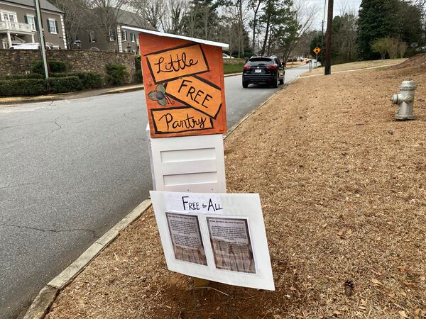 Maya Pounds set up a free outdoor food pantry in her Roswell neighborhood.