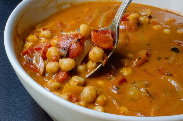 Chickpeas, tomato, coconut milk, and curry paste combine to create a savory, satisfying curry.
(Virginia Willis for The Atlanta Journal-Constitution)