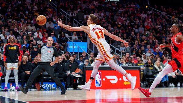 Hawks guard Bogdan Bogdanovic makes a move during a recent game against Toronto.