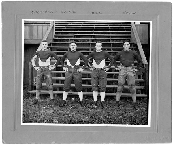 A Georgia Tech photo of football greats (left to right) Everett Strupper, Tommy Spence, Judy Hill and Joe Guyon. Strupper and Guyon are both inductees in the College Football Hall of Fame. (Georgia Tech Archives)