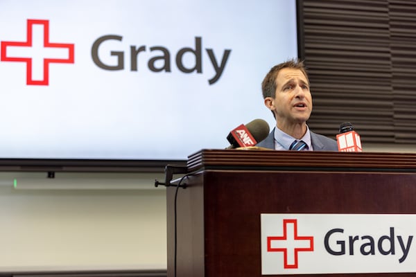 Jonathan Colasanti, medical director of Grady’s Ponce de Leon Center, speaks at the clinic in Atlanta on Wednesday, June 5, 2024, during a press conference about the CDC’s release of a new medical tool to help some people prevent sexually transmitted infections. (Arvin Temkar / AJC)