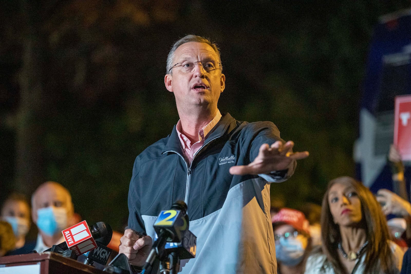 11/05/2020 —  Atlanta, Georgia —  U.S. Congressman Doug Collins speaks during a Republican rally in the parking lot at the Georgia Republican Party Headquarters in Atlanta’s Buckhead community, Thursday, November 5, 2020. (Alyssa Pointer / Alyssa.Pointer@ajc.com)