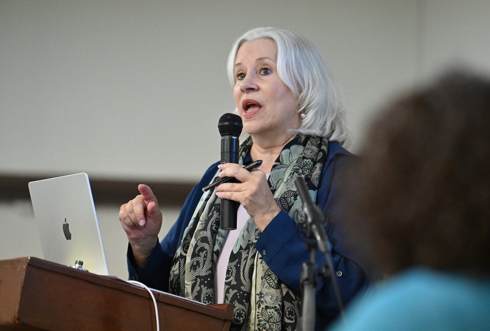 Marilyn Marks, executive director for the Coalition for Good Governance, speaks during Town hall meeting over elections breach in Coffee County at Gaines Chapel AME Church, Saturday, August 19, 2023, in Douglas, GA. The alleged conspiracy to overthrow the 2020 presidential election stretched from Donald Trump’s lawyers in Washington to his sympathizers in South Georgia’s Coffee County, resulting in charges against four of those involving the tampering of voting software and ballots. (Hyosub Shin / Hyosub.Shin@ajc.com)