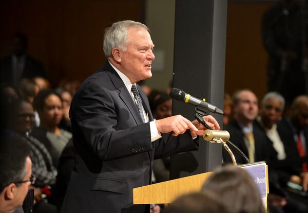 JANUARY 21, 2014 STONE MOUNTAIN Governor Nathan Deal makes remarks after Dr Mark Elgart, CEO of AdvancED presented results of a staff visit to the Dekalb County School Board and a standing room only crowd Tuesday, January 21, 2014. The Southern Association of Colleges and Schools has cleared the DeKalb school district from its probationary status saying the threat to its accreditation is no longer eminent. However, Elgart, the SACS chief, says the district is still under watch and they are now under something called accreditation warning. Gov. Nathan Deal was also there to applaud the school district on its progress. Deal removed six board members last year after the district was placed on probation for mismanagement. 'KENT D. JOHNSON/KDJOHNSON@AJC.COM Gov. Deal speaks to the DeKalb school board in January after SACS announced the district was no longer on probation, but under accreditation warning. (AJC Photo)