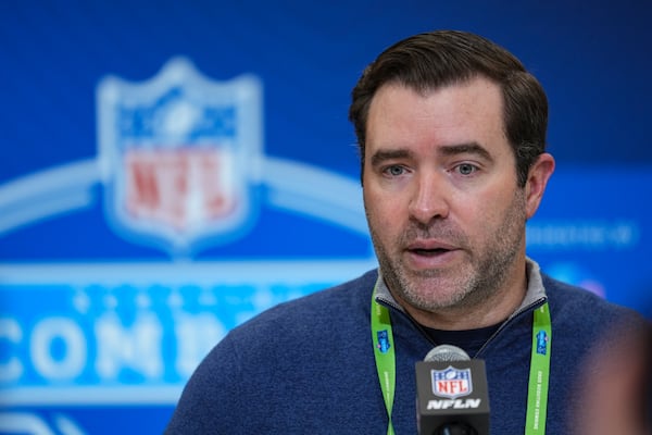 Tennessee Titans head coach Brian Callahan speaks during a press conference at the NFL football scouting combine in Indianapolis, Tuesday, Feb. 25, 2025. (AP Photo/Michael Conroy)