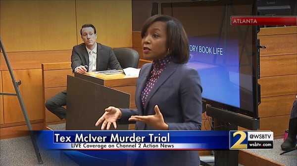 Assistant District Attorney Seleta Griffin gives the prosecution's opening statement in the murder trial of Tex McIver on March 13, 2018 in the Fulton County Courthouse. (Channel 2 Action News)