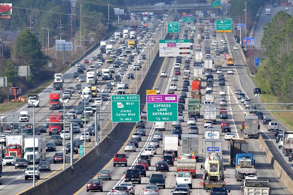 Morning commuters on I-85 between the Jimmy Carter Boulevard and Indian Trail / Lilburn Road exits in Gwinnett County on February 26, 2019. 