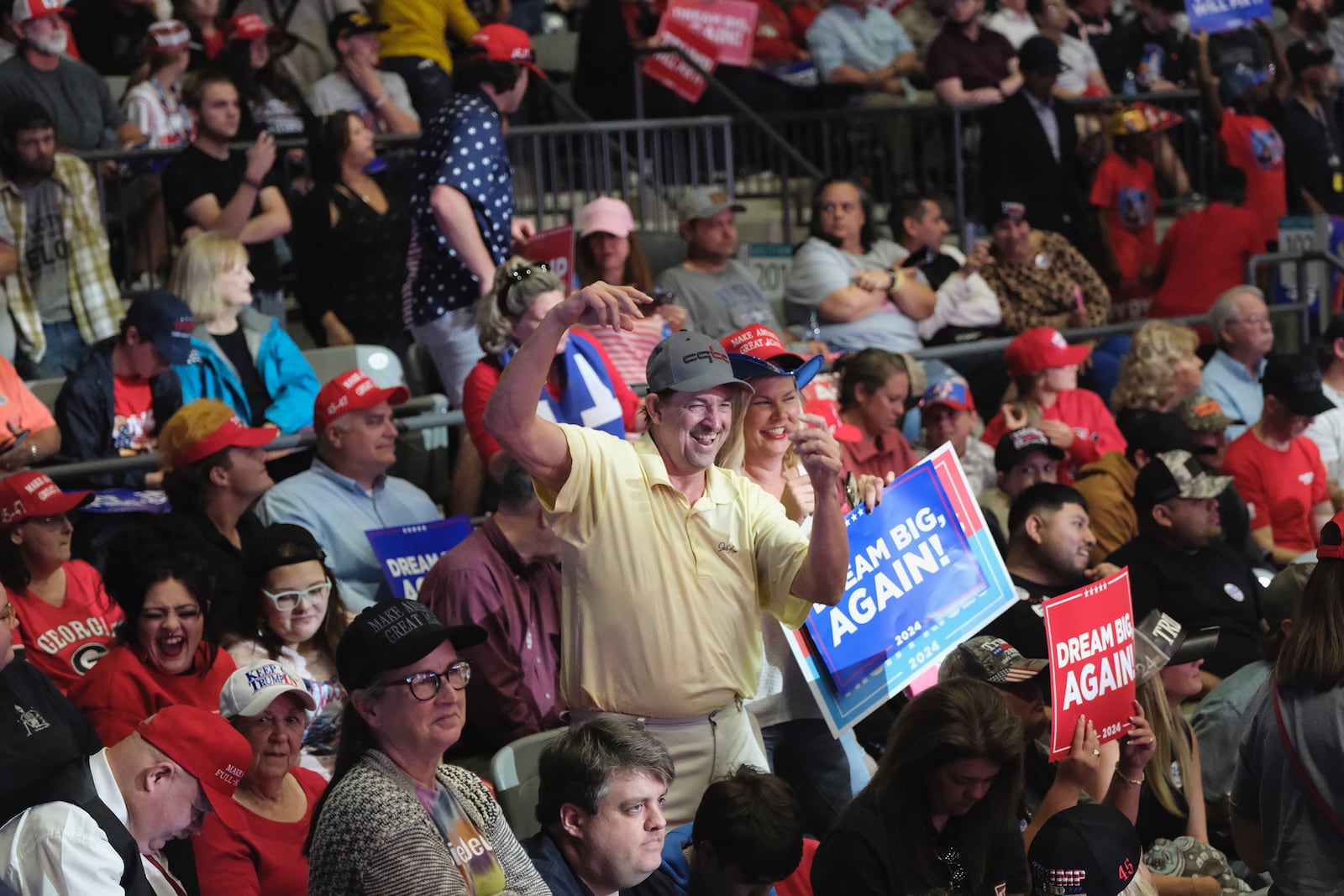 The crowd celebrates Sunday at presidential candidate Donald Trump's rally in Macon. (Ben Gray for The Atlanta Journal-Constitution)