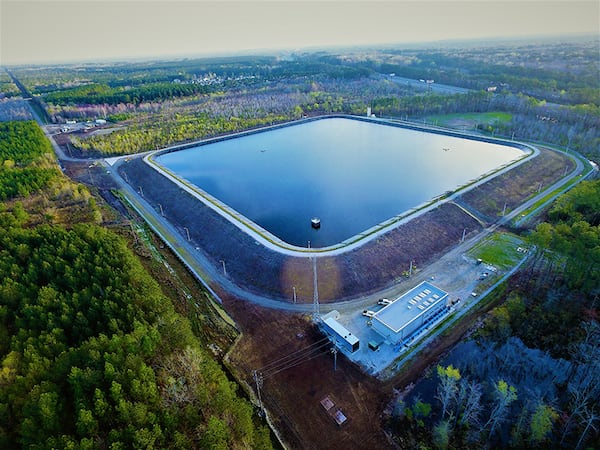 The U.S. Army Corps of Engineers built a 100-million-gallon reservoir that has been used to store drinking water since it was completed in 2018. (Photo courtesy of Hallaton Environmental Linings)