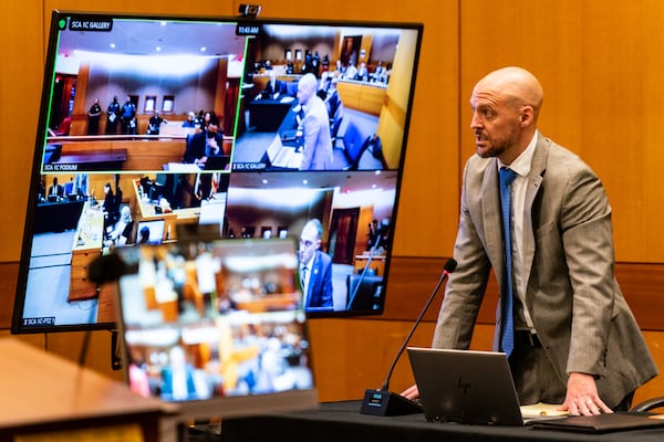 Attorney Max Schardt speaks during the ongoing “Young Slime Life” trial  on Friday, July 19, 2024. (Seeger Gray / AJC)