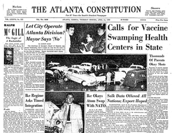 Georgia parents swamped health clinic phone lines in a desperate rush to ensure their childrens' vaccination against polio in April 1955.