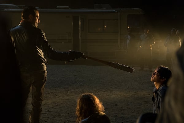 Jeffrey Dean Morgan as Negan, Steven Yeun as Glenn Rhee in "The Walking Dead." Photo Credit: Gene Page/AMC