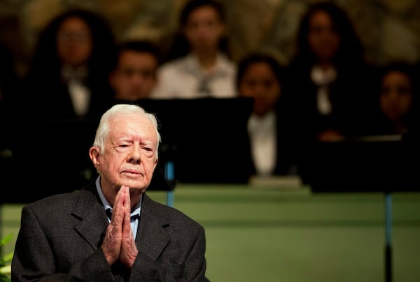 The late President Jimmy Carter at Maranatha Baptist Church in Plains in 2015.