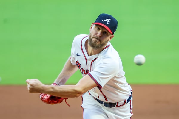 Braves pitcher Chris Sale pitches during a September game at Truist Park.