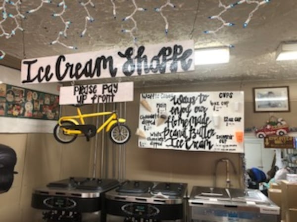 The ice cream counter at Bobby Salter's Plain Peanuts, home of his famous peanut butter ice cream