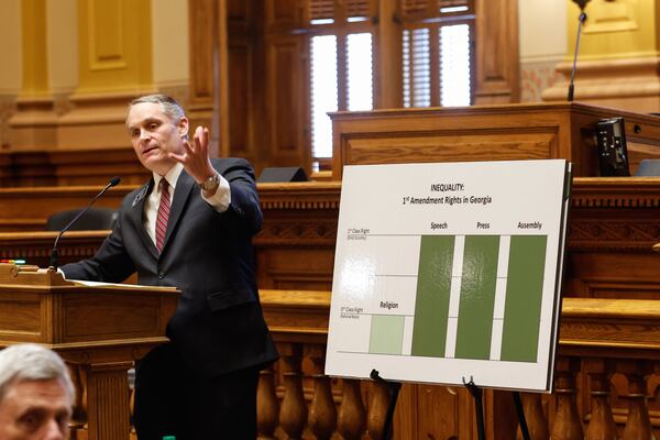 Sen. Ed Setzler, R-Acworth, speaks in favor of Senate Bill 180 at the Capitol in Atlanta on Thursday.