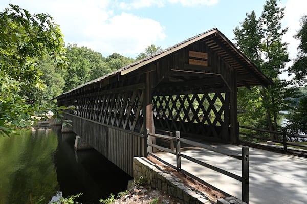 September 16, 2022 Stone Mountain - Exterior of Washington W. King / College Avenue Bridge, which connects Robert E. Lee Boulevard to "Indian Island" at Stone Mountain Park on Friday, September 16, 2022. The board of directors of the Stone Mountain Memorial Association (SMMA) unanimously voted to name this historic bridge the Washington W. King Bridge, in memory of, as well as honoring the bridge designer and builder. (Hyosub Shin / Hyosub.Shin@ajc.com)

