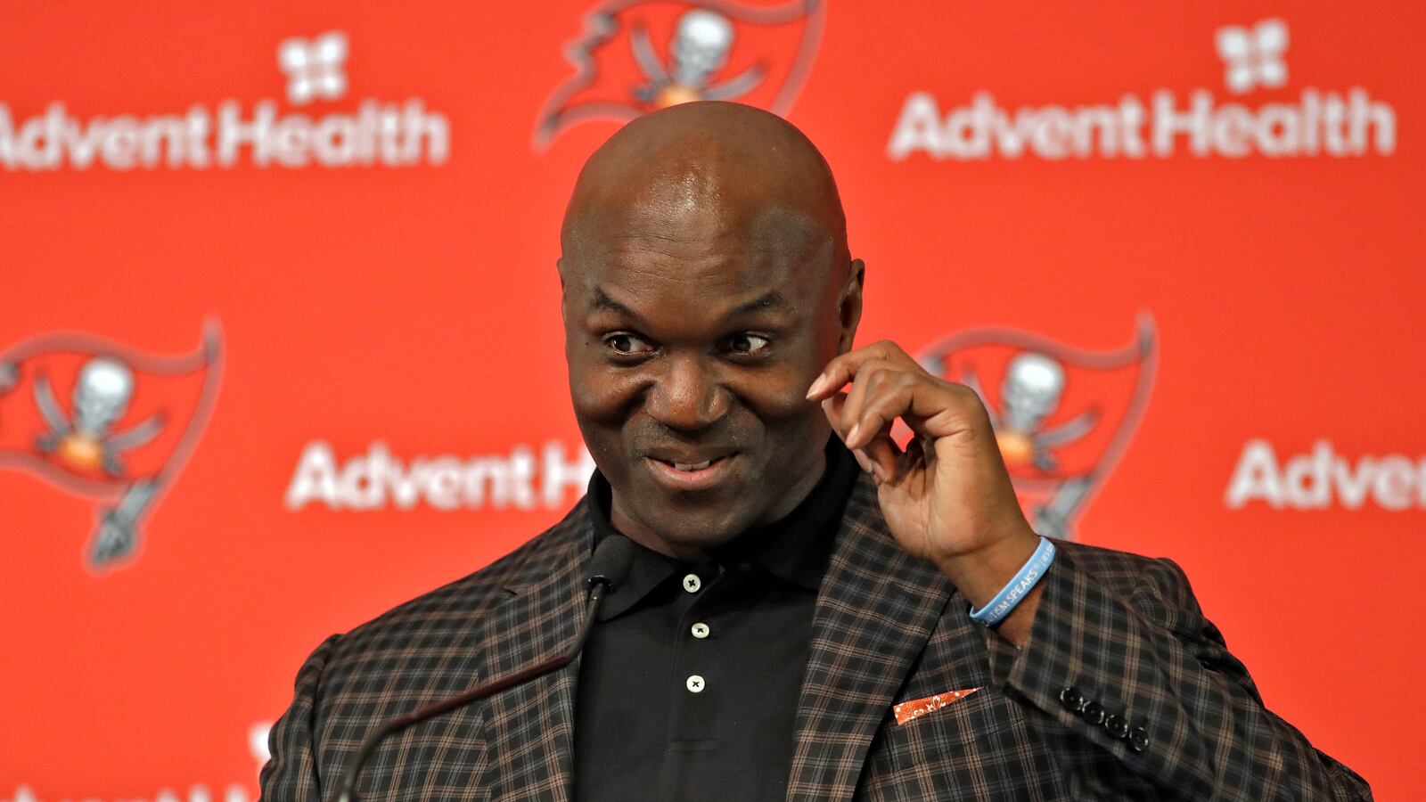 Todd Bowles is introduced as Tampa Bay Buccaneers defensive coordinator during a news conference Friday, Jan. 11, 2019, in Tampa, Fla. Bowles formerly was head coach of the New York Jets. (Chris O'Meara/AP)