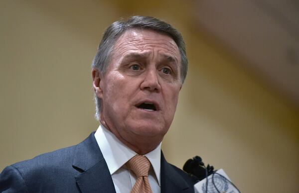 U.S. Sen. David Perdue delivers the keynote speech during the Brookhaven and DeKalb Chamber of Commerce business luncheon at the Atlanta Marriott Century Center on April 11, 2017. HYOSUB SHIN / HSHIN@AJC.COM