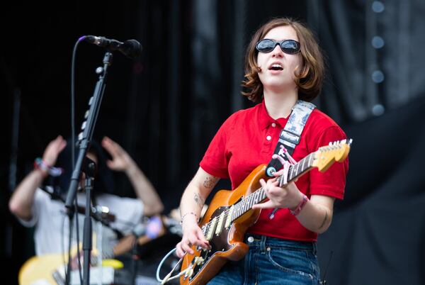 Snail Mail performs on the Peachtree stage on the final day of the Shaky Knees Music Festival at Atlanta's Central Park on Sunday, May 7, 2023. (RYAN FLEISHER FOR THE ATLANTA JOURNAL-CONSTITUTION)