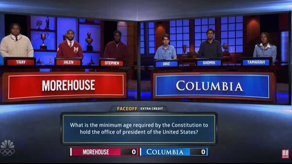 A team of Morehouse College students competed on the June 29 episode of NBC's prime-time show "College Bowl." (Courtesy of NBC/11 Alive)