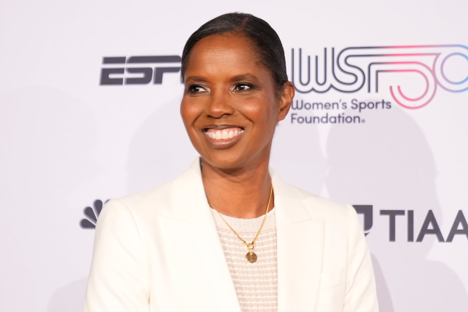 Briana Scurry poses for photos on the red carpet at the Women's Sports Foundation's Annual Salute to Women in Sports, Wednesday, Oct. 16, 2024, in New York. (AP Photo/Pamela Smith)