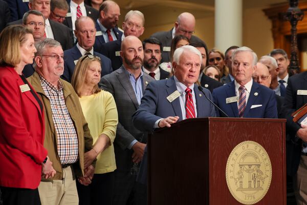 House Speaker Jon Burns announces school safety legislation at the Capitol in Atlanta on Monday.