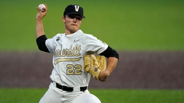 Vanderbilt pitcher Jack Leiter (the son of former Major Leaguer Al Leiter) throws against Mississippi State Saturday, April 24, 2021, in Nashville, Tenn. (Mark Humphrey/AP)