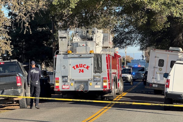 Emergency personnel state outside the Feather River Adventist School after a shooting Wednesday, Dec. 4, 2024, in Oroville, Calif. (Michael Weber/The Chico Enterprise-Record via AP)