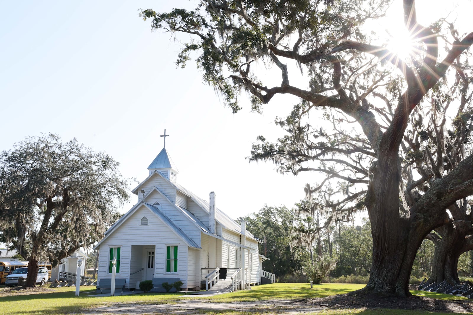 The St. Luke Baptist Church on Sapelo Island, as seen on Tuesday, October 22, 2024. (Miguel Martinez / AJC)