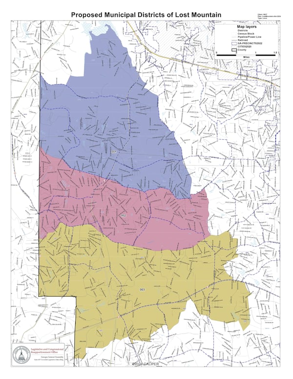 This map, provided by Sen. Ed Setzler (R-Acworth), shows the new boundaries for the city of Lost Mountain, which he is proposing to get on the ballot in 2024. 