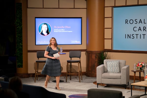 Dr. Jen Olsen speaks at an event for the Rosalynn Carter Institute for Caregivers in October 2022. Courtesy of Rosalynn Carter Institute for Caregivers